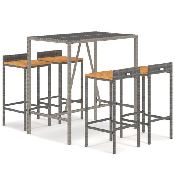 vidaXL 5 pcs conjunto de bar p/ jardim vime PE/acácia maciça cinzento
