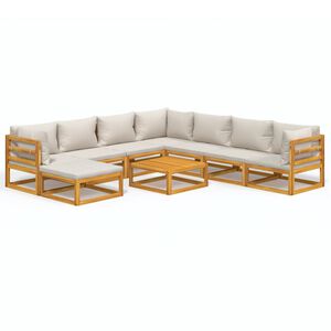 vidaXL 9 pcs conj. lounge de jardim madeira c/ almofad&otilde;es cinza-claro
