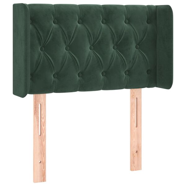 vidaXL Cabeceira cama c/ luzes LED veludo 83x16x78/88 cm verde-escuro