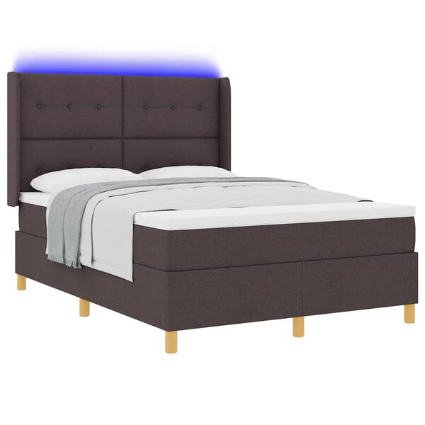 vidaXL Cama Box com colch&atilde;o com led Castanho 140 x 190 cm tecido