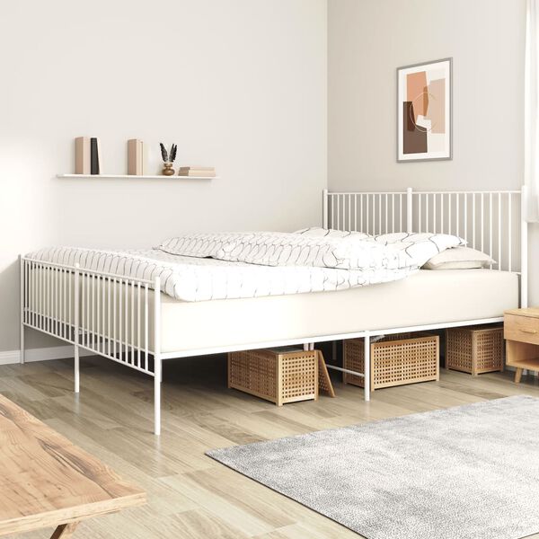 vidaXL Estrutura de cama com cabeceira e p&eacute;s 200x200 cm metal branco