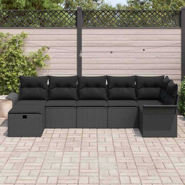 vidaXL Conjunto de Sof&aacute; de Jardim 7 pcs Preto Rattan Sint&eacute;tico