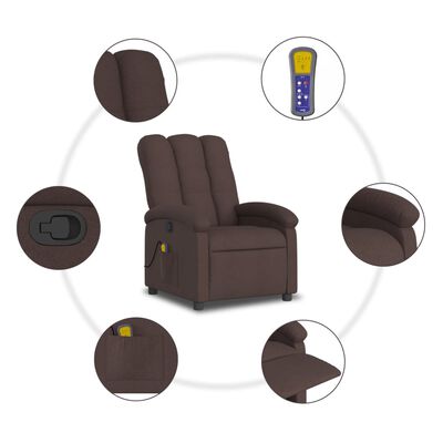 vidaXL Poltrona de massagens reclinável tecido castanho-escuro