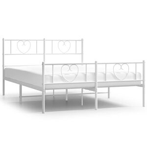vidaXL Estrutura de cama com cabeceira e p&eacute;s 135x190 cm metal branco