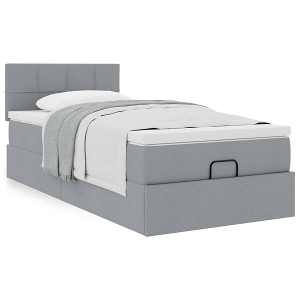 vidaXL Cama otomana com colch&atilde;o 90x200 cm tecido cinzento claro