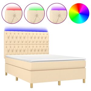 vidaXL Cama box spring c/ colch&atilde;o e LED 140x200 cm tecido cor creme