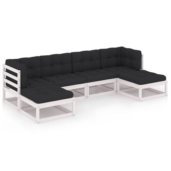 vidaXL 6 pcs conjunto lounge jardim c/ almofad&otilde;es pinho maci&ccedil;o branco
