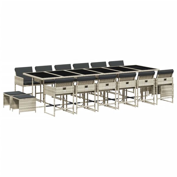 vidaXL 17 pcs conj. jantar jardim c/ almofad&otilde;es vime PE cinzento-claro