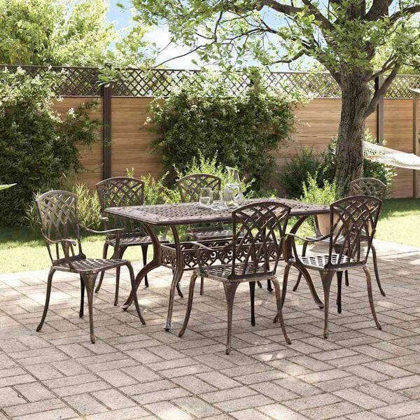 vidaXL Conjunto de Jantar para Jardim 7 pcs Bronze Alum&iacute;nio