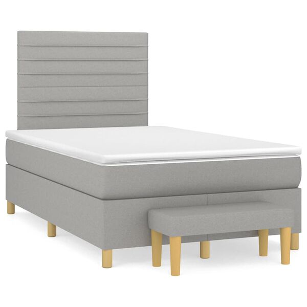 vidaXL Cama boxspring com colch&atilde;o 120x190 cm tecido cinzento-claro