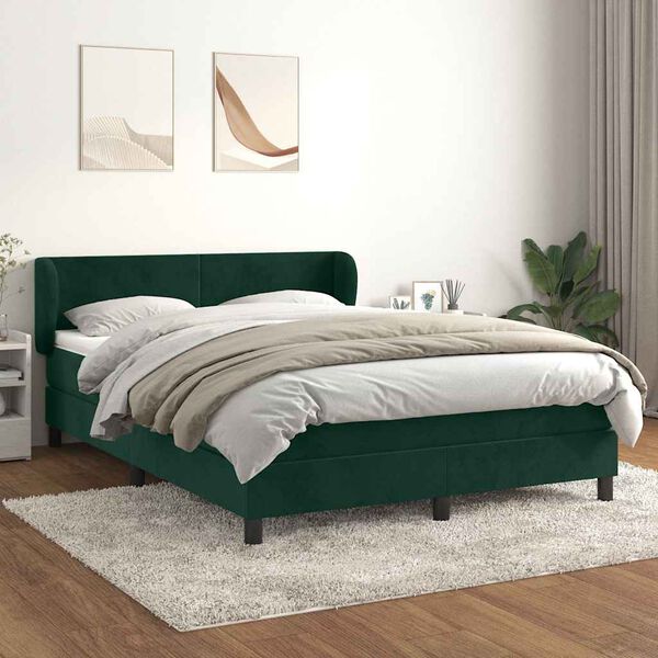 vidaXL Cama com molas/colch&atilde;o 140x200 cm veludo verde-escuro