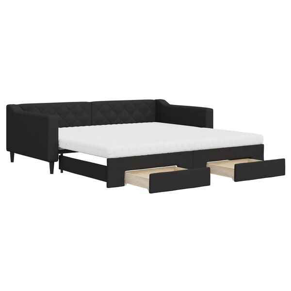 vidaXL Sof&aacute;-cama com gavet&atilde;o e gavetas 100x200 cm tecido preto