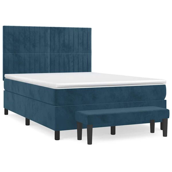 vidaXL Cama com molas/colch&atilde;o 140x190 cm veludo azul-escuro