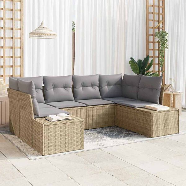vidaXL Conjunto de Sof&aacute; de Jardim com almofada 6 pcs Bege vime PE