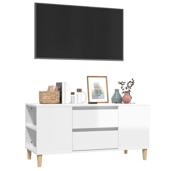 vidaXL M&oacute;vel p/ TV 102x44,5x50 cm derivados madeira branco brilhante