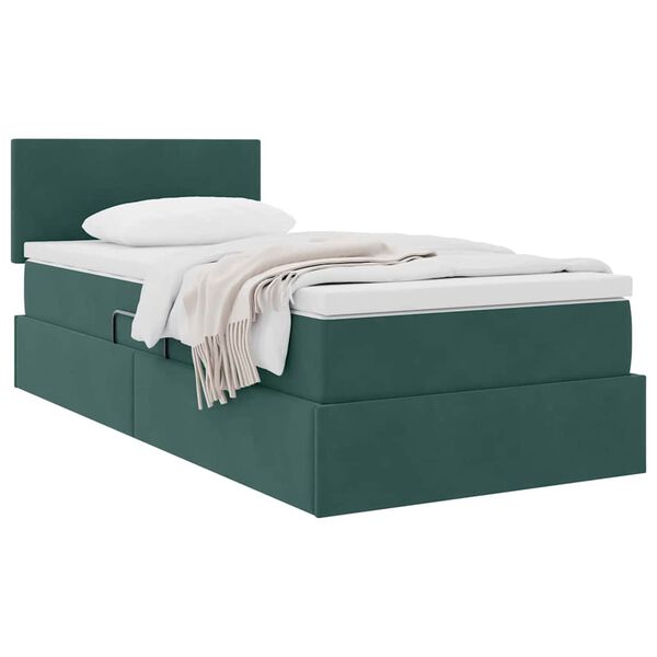 vidaXL Cama com Armazenamento Verde Escuro 90 x 200 cm Veludo