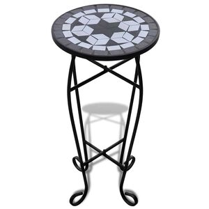 vidaXL Mesa de apoio para plantas em mosaico preto e branco