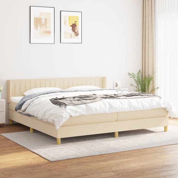 vidaXL Cama com molas/colch&atilde;o 200x200 cm tecido cor creme