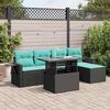 vidaXL 6 pcs conj. sof&aacute;s jardim c/ almofad&otilde;es vime PE/ac&aacute;cia preto