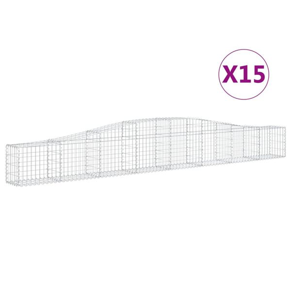 vidaXL Cestos gabião arqueados 15pcs 400x30x40/60 cm ferro galvanizado