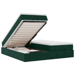 vidaXL Estrutura de cama otomana com colch&atilde;o verde escuro Veludo