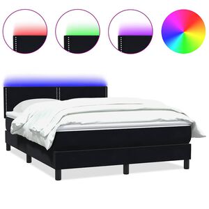 vidaXL Cama box spring c/ colch&atilde;o e LED 160x220 cm veludo preto