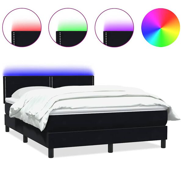 vidaXL Cama box spring c/ colch&atilde;o e LED 160x220 cm veludo preto