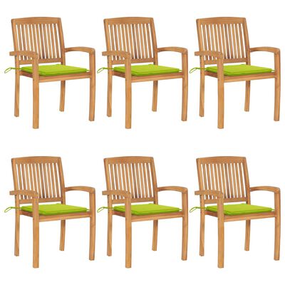 vidaXL Cadeiras de jardim empiháveis c/ almofadões 6 pcs teca maciça