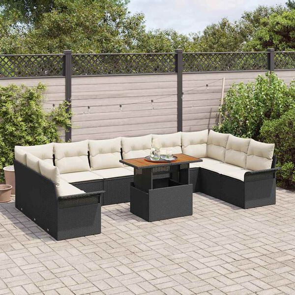 vidaXL Conjunto de Sofá de Jardim 11 pcs Preto Rattan Sintético