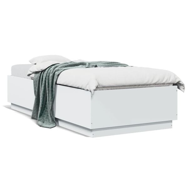 vidaXL Estrutura cama c/ luzes LED 100x200 cm derivados madeira branco