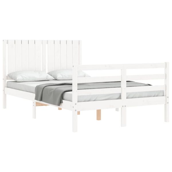vidaXL Estrutura de cama com cabeceira 120x200cm madeira maci&ccedil;a branco