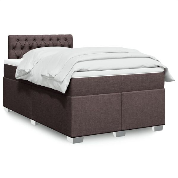 vidaXL Cama boxspring com colch&atilde;o 120x190 cm tecido castanho-escuro