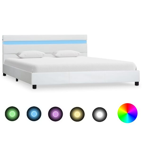 vidaXL Estrutura de cama c/ LED 120x200 cm couro artificial branco
