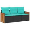 vidaXL Conjunto de sof&aacute; de jardim de 3 pe&ccedil;as com almofadas em rattan sint&eacute;tico preto