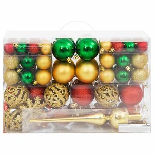 vidaXL 111pcs conj. enfeites Natal poliestireno vermelho/verde/dourado