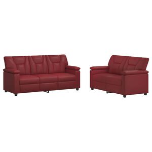 vidaXL Conjunto de Sof&aacute;s 2 pcs Vinho Vermelho Couro Sint&eacute;tico
