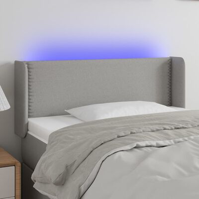 vidaXL Cabeceira cama c/ luzes LED tecido 103x16x78/88 cm cinza-claro