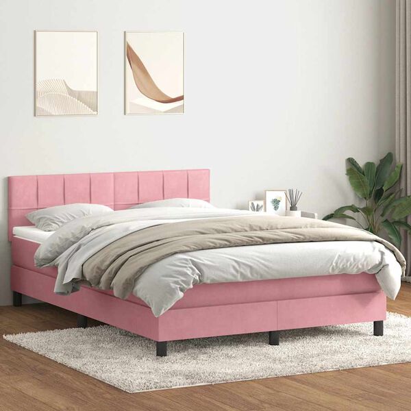 vidaXL Cama box spring c/ colch&atilde;o e LED 140x220 cm veludo rosa