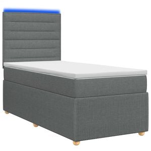 vidaXL Cama Box com LED e Colch&atilde;o Cinzento-Escuro 80 x 200 cm Tecido