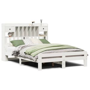 vidaXL Cama com estante sem colch&atilde;o 160x200 cm pinho maci&ccedil;o branco