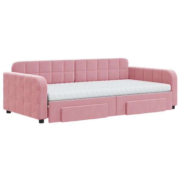vidaXL Sof&aacute;-cama com gavet&atilde;o e gavetas 100x200 cm veludo rosa