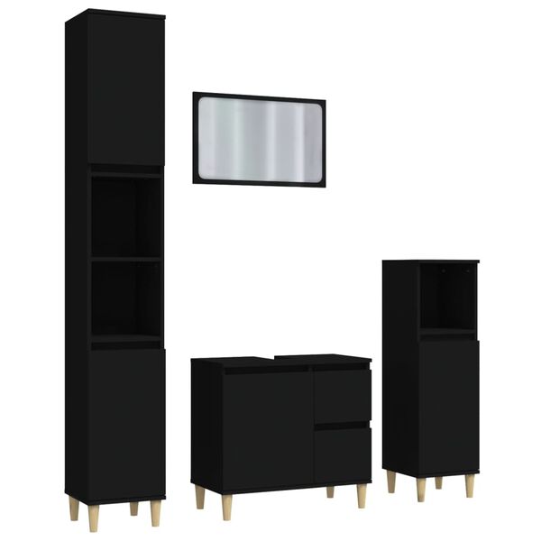 vidaXL 4 pcs conjunto m&oacute;veis casa de banho derivados de madeira preto