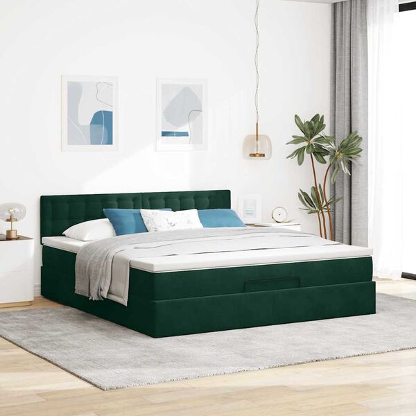 vidaXL Estrutura de cama otomana com colch&atilde;o 180x200 cm verde escuro
