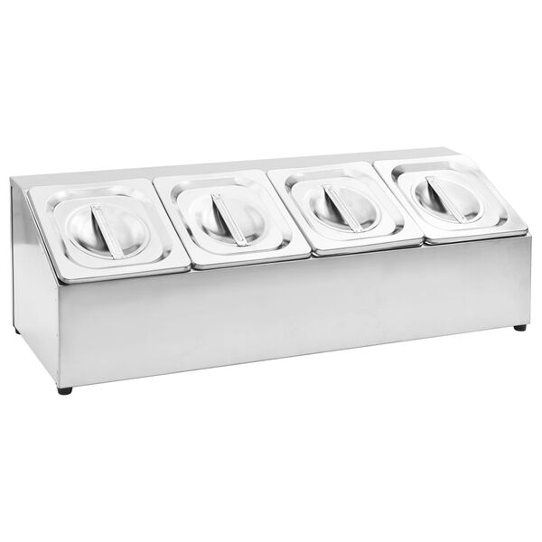 vidaXL Suporte gastronorm c/ 4 recipientes GN 1/6 a&ccedil;o inoxid&aacute;vel