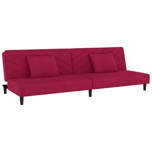 vidaXL Sofá-cama 2 lugares com duas almofadas veludo vermelho tinto