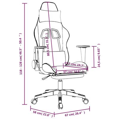 vidaXL Cadeira gaming massagens c/ apoio pés couro artif. preto