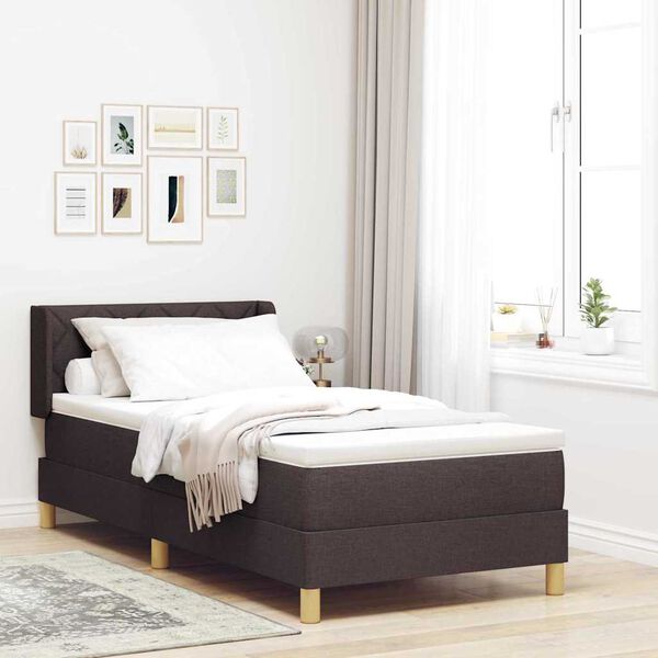 vidaXL Cama Box com colch&atilde;o Marrom Escuro 190 x 90 cm Poli&eacute;ster