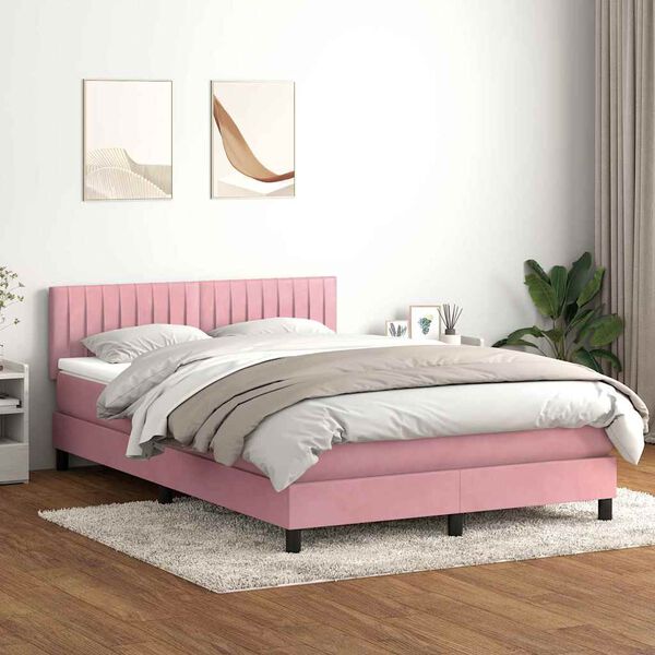 vidaXL Cama com molas/colch&atilde;o 160x220 cm veludo rosa