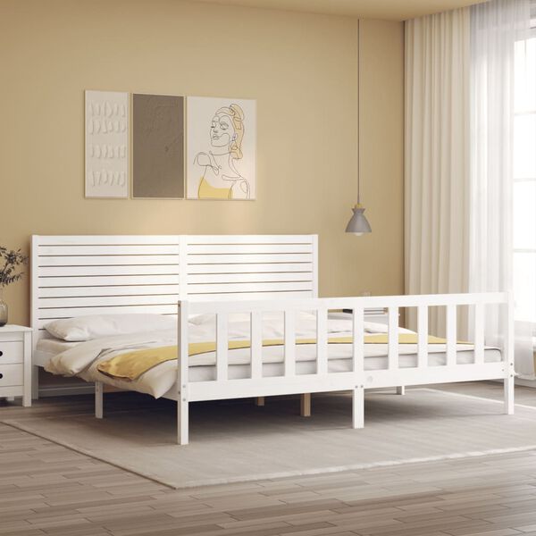 vidaXL Estrutura cama Super King Size c/ cabeceira madeira branco
