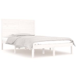 vidaXL Estrutura de cama casal 135x190 cm madeira maci&ccedil;a branco